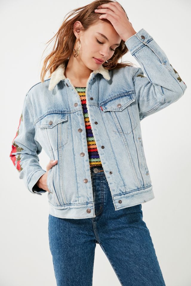 Levi’s Embroidered Rose Sherpa Ex-Boyfriend Denim Jacket #3