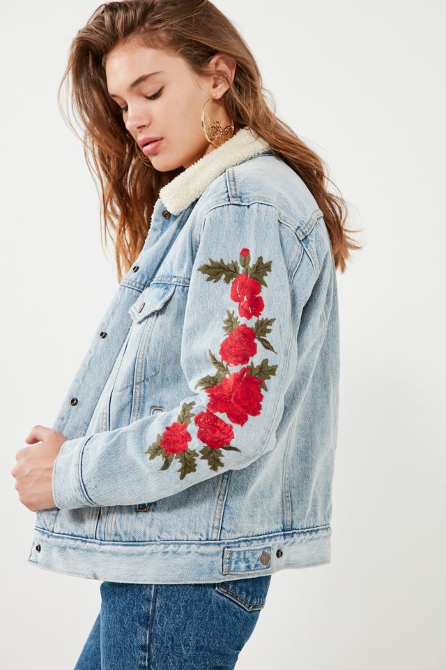 Levi’s Embroidered Rose Sherpa Ex-Boyfriend Denim Jacket #4