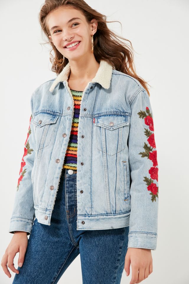 Levi’s Embroidered Rose Sherpa Ex-Boyfriend Denim Jacket #5