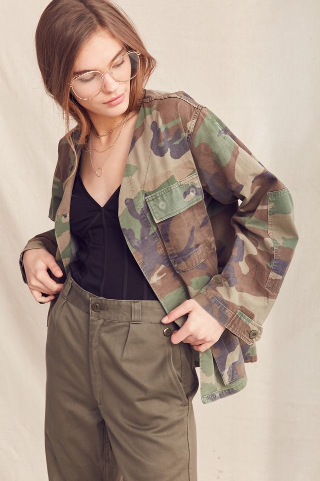 Urban Renewal Recycled Collarless Camo Surplus Jacket | Urban Outfitters