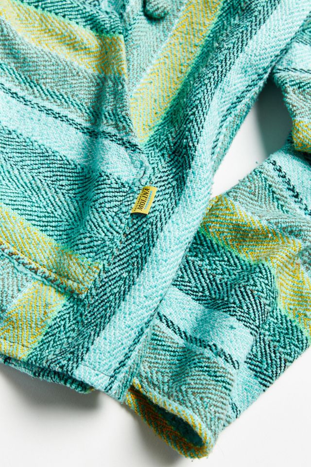 Vintage Lime Green Stripe Woven Surf Hoodie Sweatshirt #1