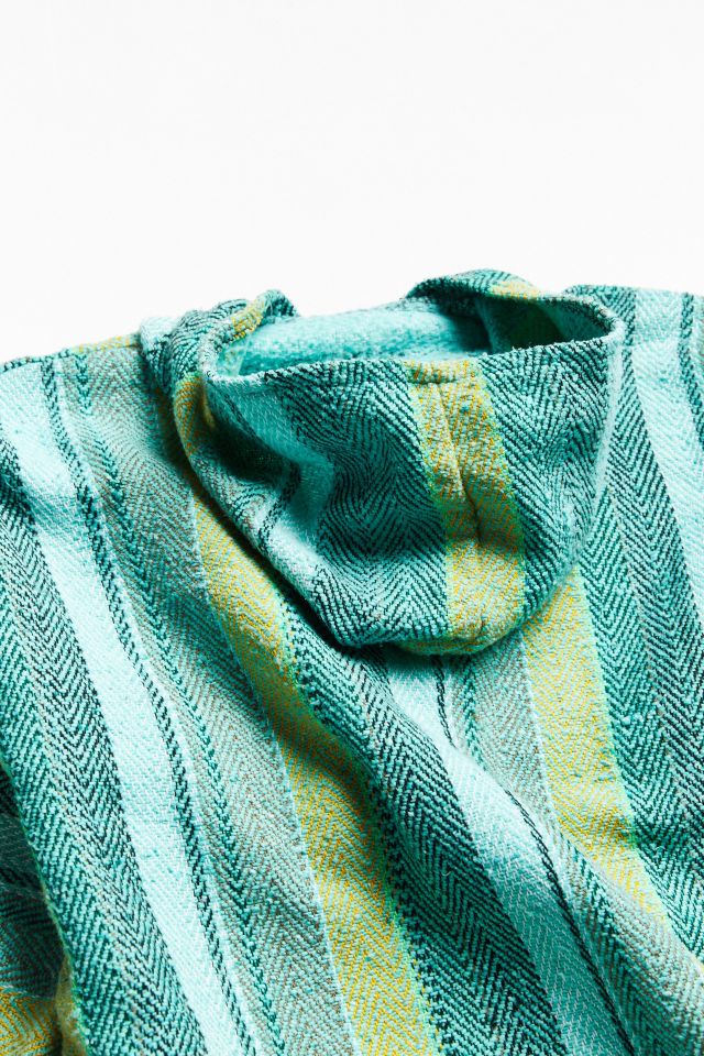 Vintage Lime Green Stripe Woven Surf Hoodie Sweatshirt #3