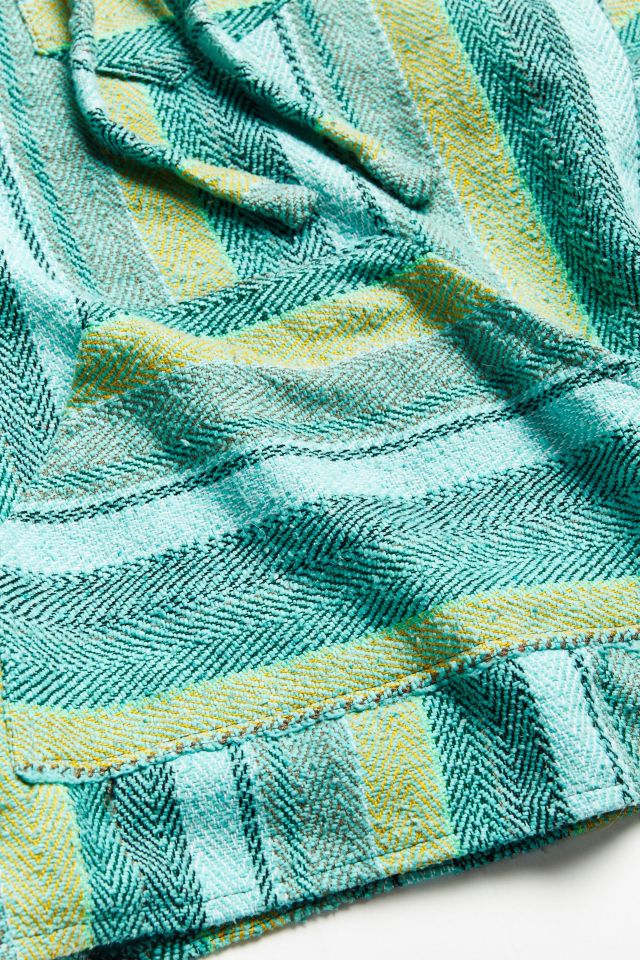 Vintage Lime Green Stripe Woven Surf Hoodie Sweatshirt #4