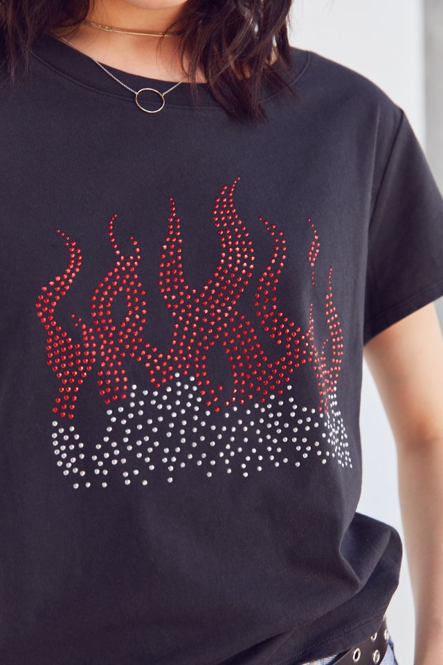 Silence + Noise Rhinestone Flame Tee #1
