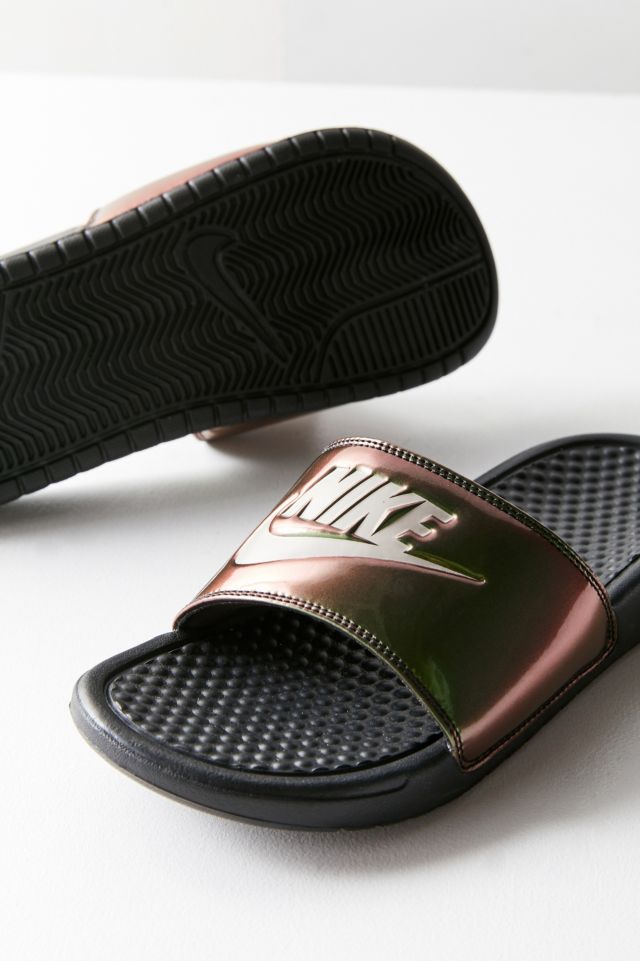 Iridescent nike slides hotsell