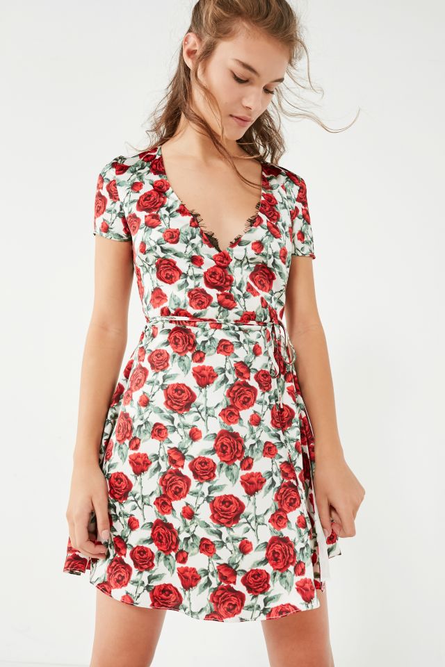 Wyldr London Cherry Rose Mini Wrap Dress | Urban Outfitters