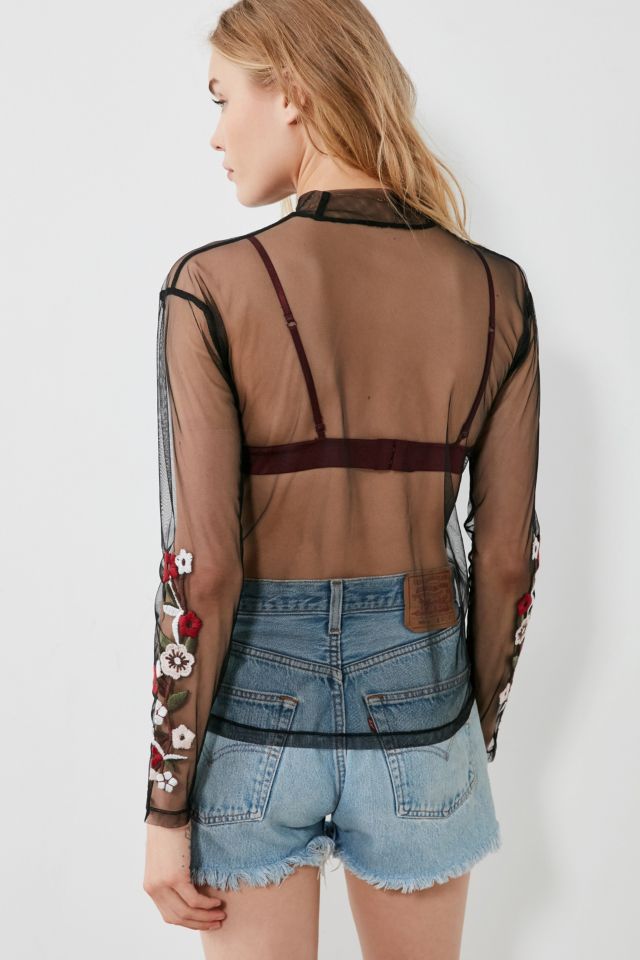 Silence + Noise Floral Embroidered Sheer Top #1