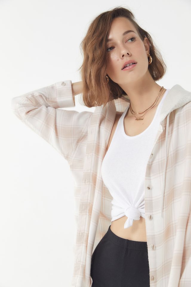 BDG Darcy Plaid Flannel Hooded Button-Down Shirt #1