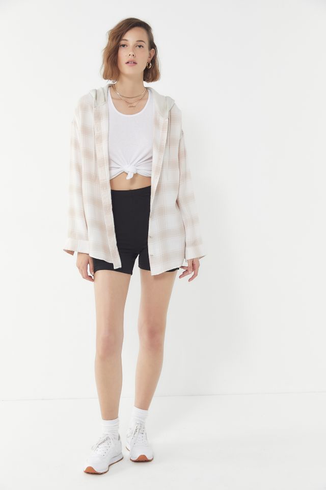BDG Darcy Plaid Flannel Hooded Button-Down Shirt #3