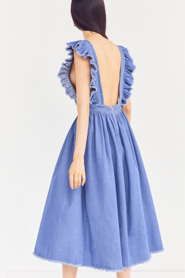 Kimchi Blue Denim Ruffle Apron Midi Dress #3