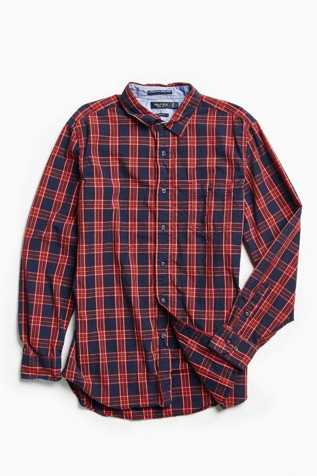 Chemise Homme Nautica à Carreaux - Taille Large, Col Boutonné, Coupe Slim Fit