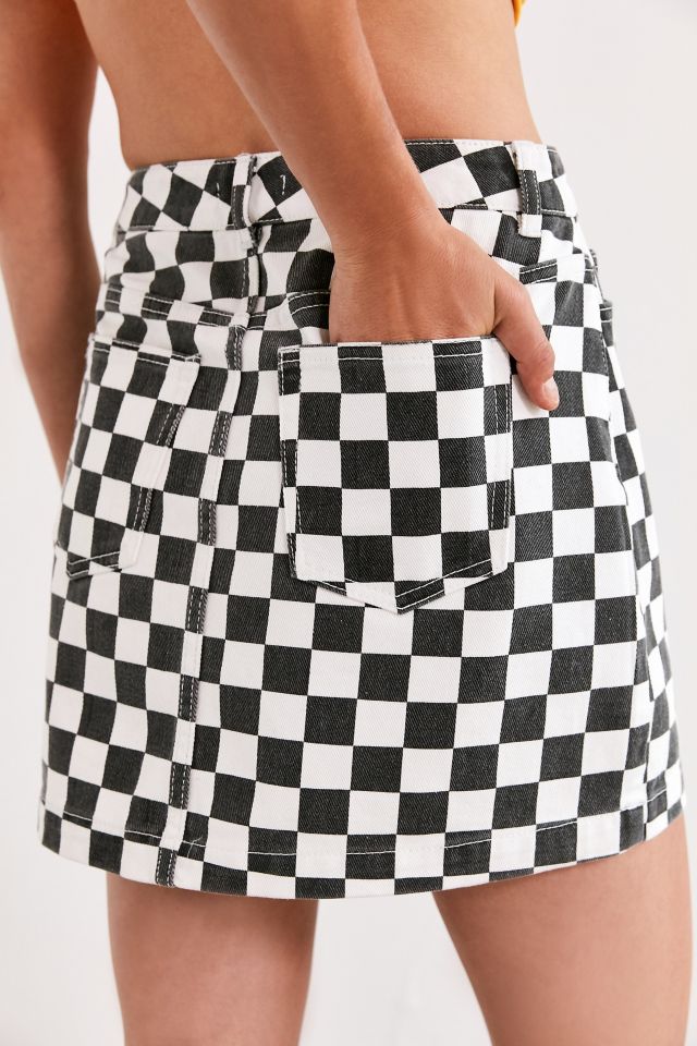 Checkered Denim Mini Skirt