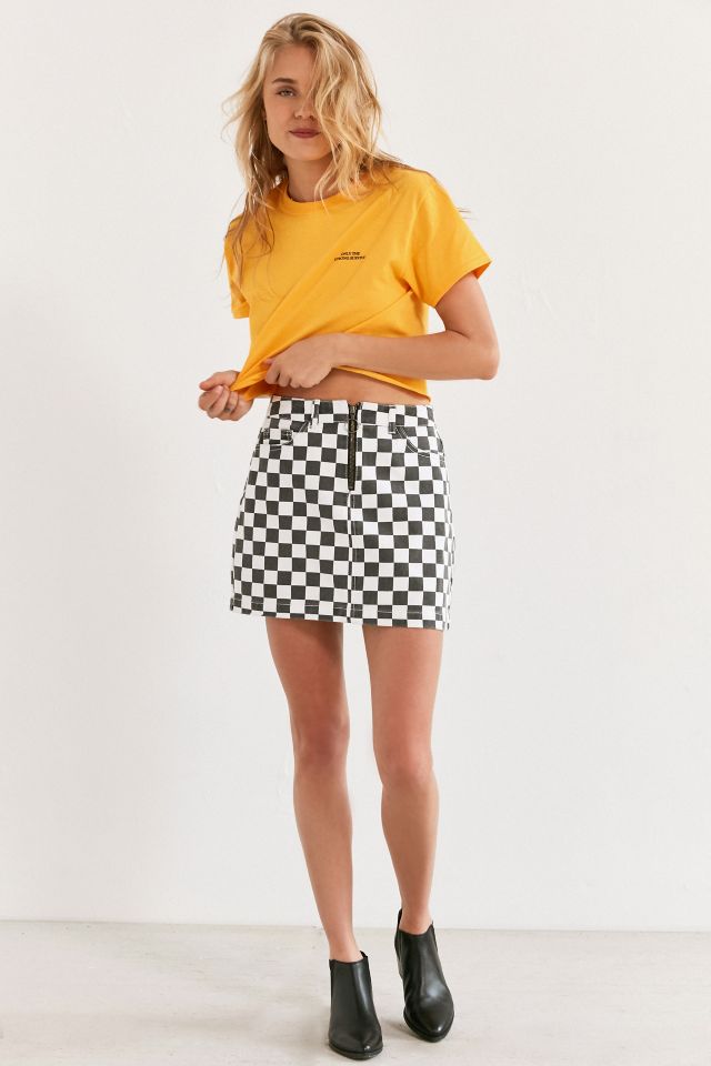 BDG Checkered Denim Zip Mini Skirt Urban Outfitters