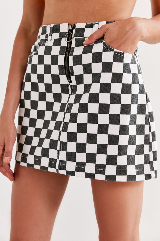 BDG Checkered Denim Zip Mini Skirt