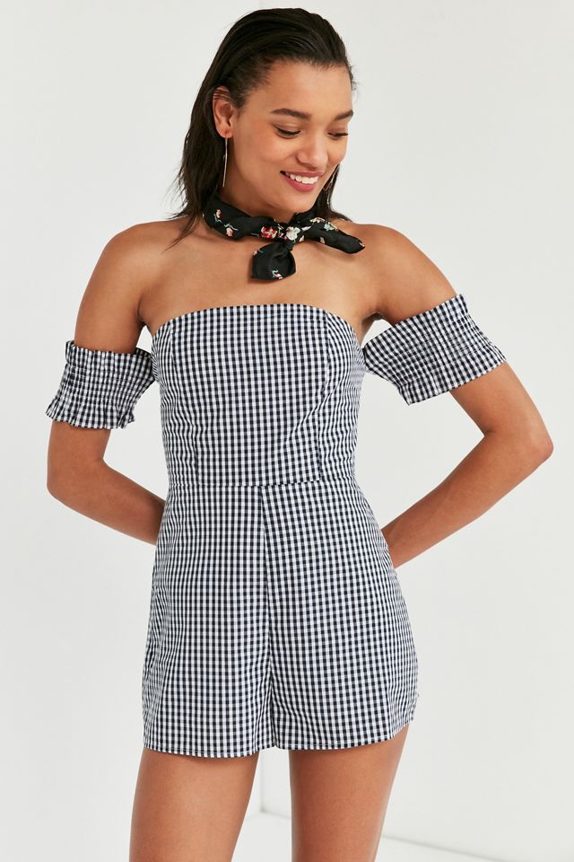 Kimchi Blue Off-The-Shoulder Smocked Gingham Romper #1