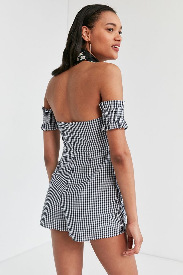 Kimchi Blue Off-The-Shoulder Smocked Gingham Romper #2
