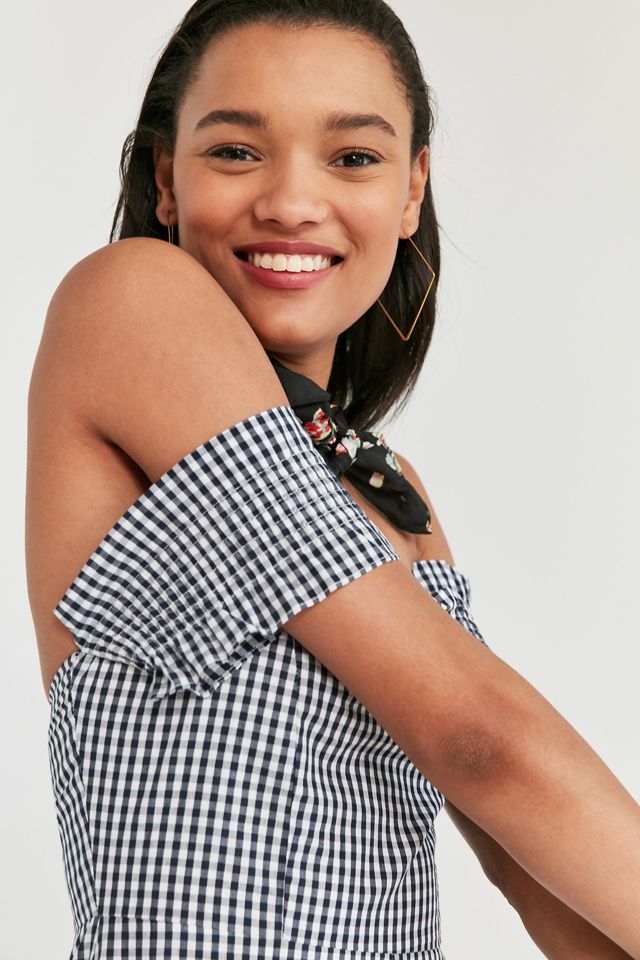 Kimchi Blue Off-The-Shoulder Smocked Gingham Romper #3