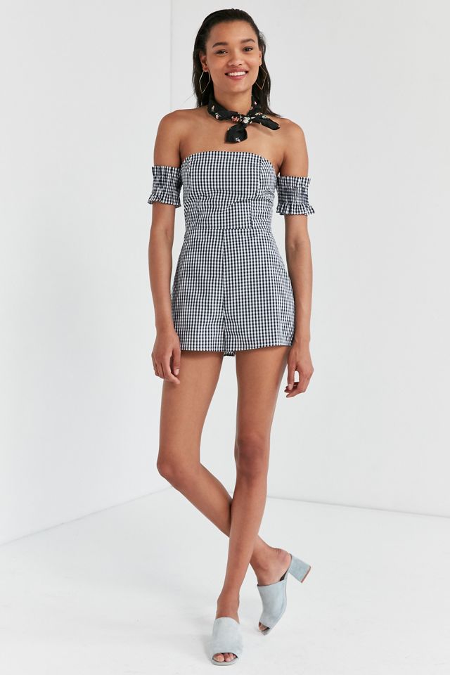 Kimchi Blue Off-The-Shoulder Smocked Gingham Romper #4