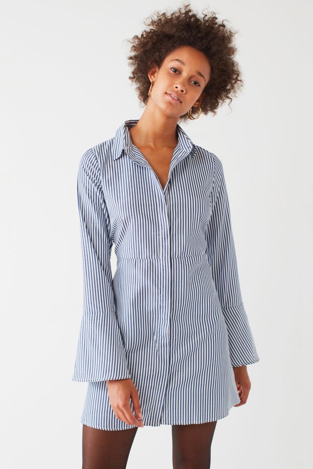 Kimchi Blue Striped Bell Sleeve Button-Down Dress | Urban Outfitters