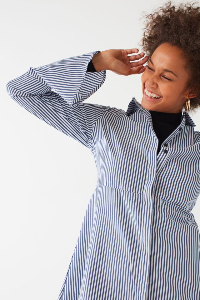 Kimchi Blue Striped Bell Sleeve Button-Down Dress | Urban Outfitters