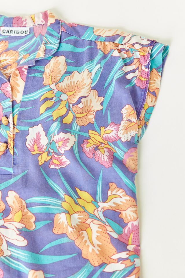 Vintage ‘90s Purple Tropical Short Sleeve Popover Shirt #1