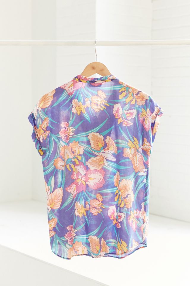 Vintage ‘90s Purple Tropical Short Sleeve Popover Shirt #3
