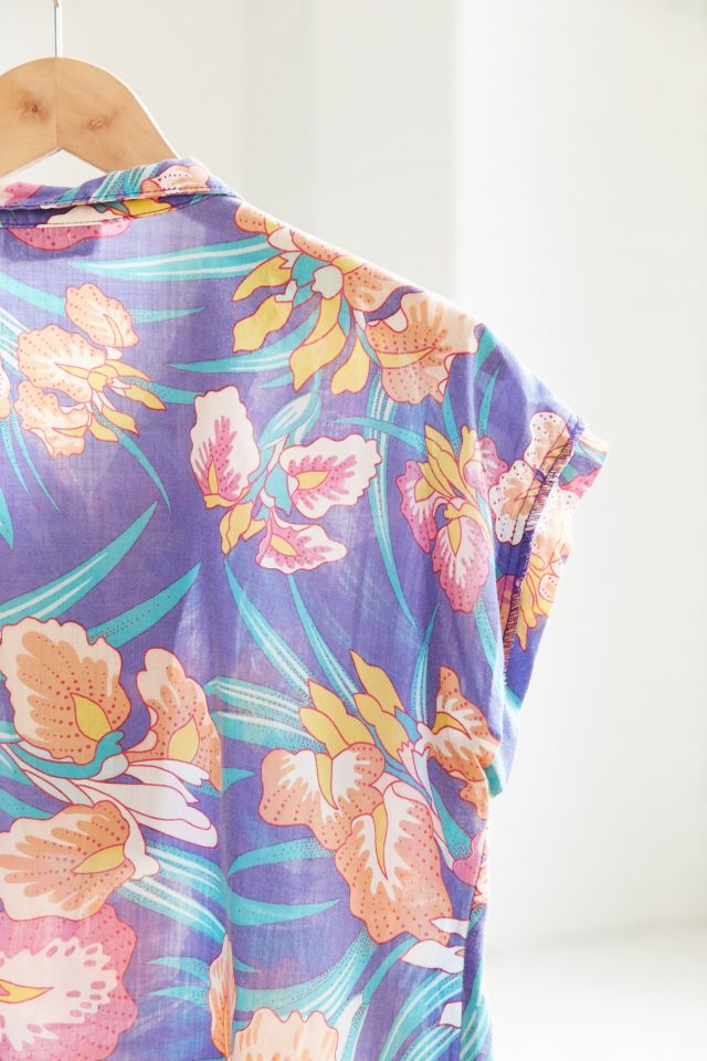 Vintage ‘90s Purple Tropical Short Sleeve Popover Shirt #4