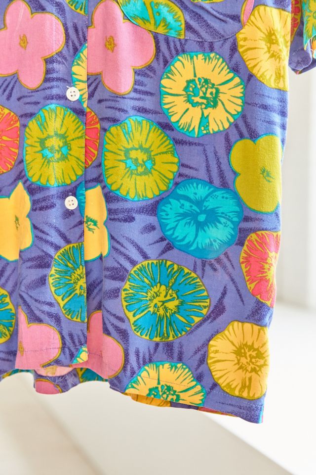 Vintage ‘90s Purple Floral Short Sleeve Button-Down Shirt #1