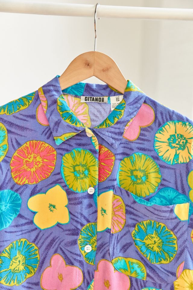 Vintage ‘90s Purple Floral Short Sleeve Button-Down Shirt #3