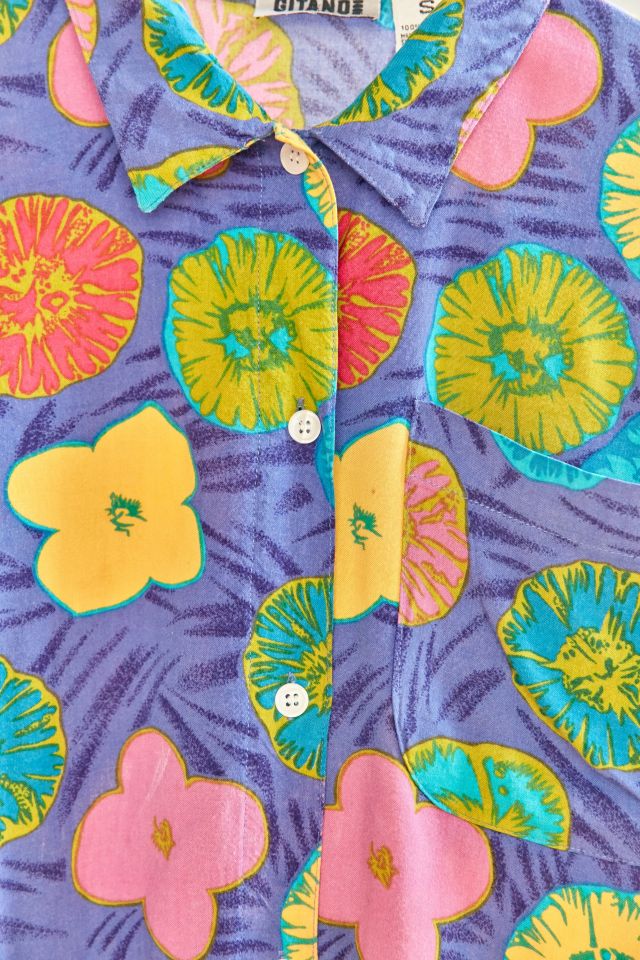 Vintage ‘90s Purple Floral Short Sleeve Button-Down Shirt #4