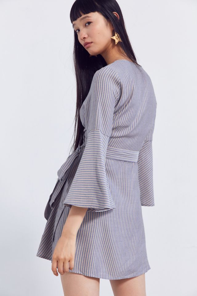 Ecote Striped Bell-Sleeve Wrap Dress #1