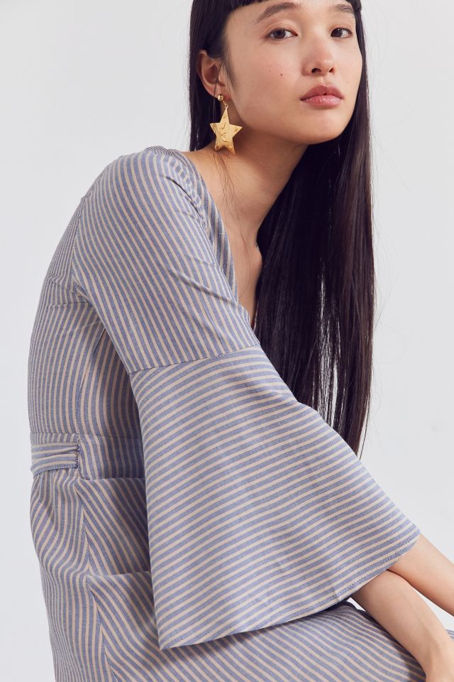 Ecote Striped Bell-Sleeve Wrap Dress #2