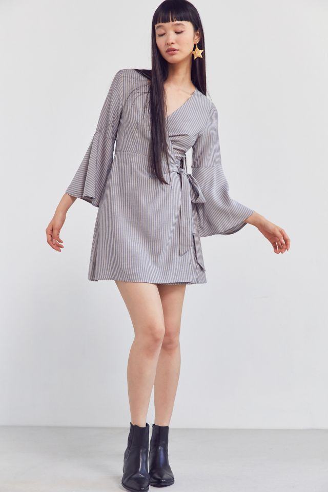 Ecote Striped Bell-Sleeve Wrap Dress #3