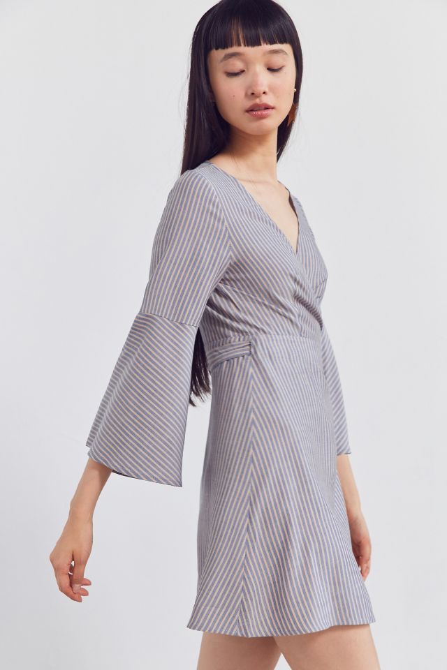Ecote Striped Bell-Sleeve Wrap Dress #4