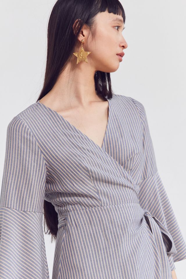 Ecote Striped Bell-Sleeve Wrap Dress #5