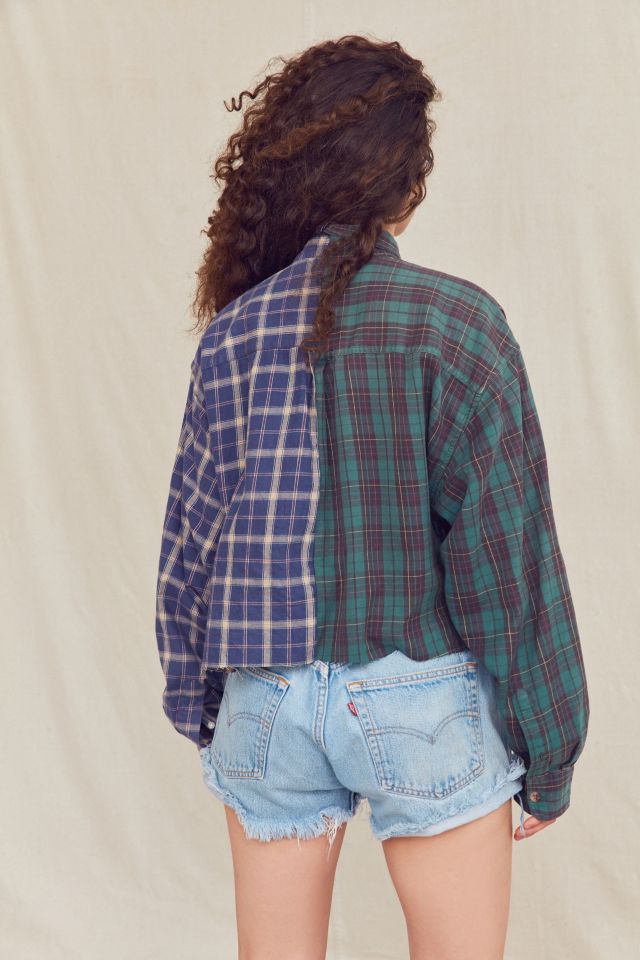 Urban Renewal Recycled Spliced Button-Down Cropped Flannel Shirt #1