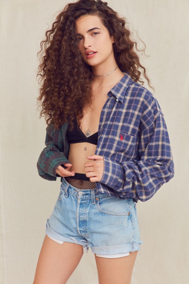 Urban Renewal Recycled Spliced Button-Down Cropped Flannel Shirt #3