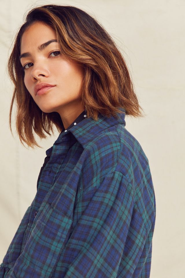 Urban Renewal Recycled Button-Down Peplum Flannel Shirt #1