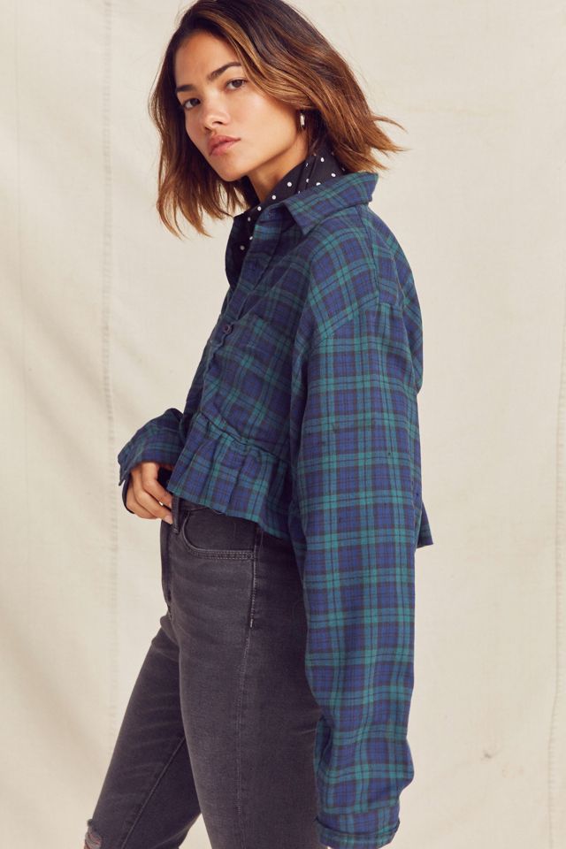 Urban Renewal Recycled Button-Down Peplum Flannel Shirt #3