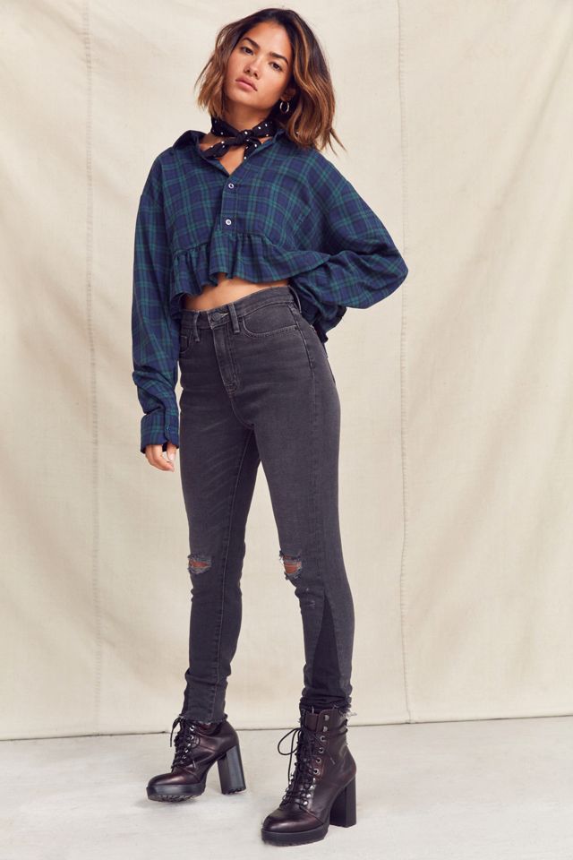 Urban Renewal Recycled Button-Down Peplum Flannel Shirt #4