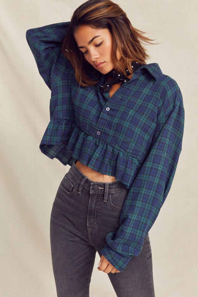 Urban Renewal Recycled Button-Down Peplum Flannel Shirt #5