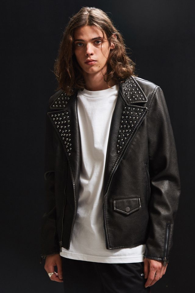 UO Embroidered Faux Leather Moto Jacket | Urban Outfitters
