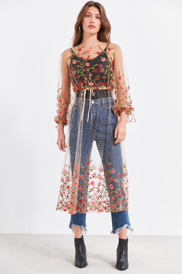 Kimchi Blue Floral Embroidered Mesh Maxi Dress | Urban Outfitters