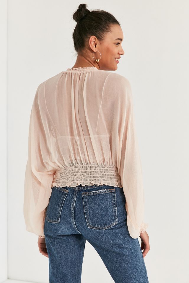 Kimchi Blue Sheer Smocked Mock-Neck Top #1