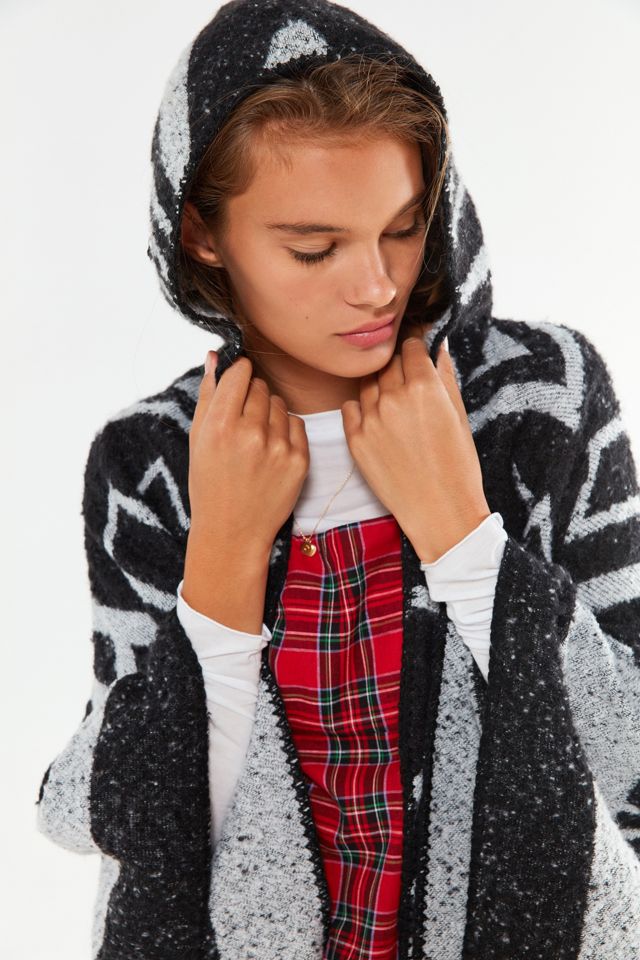 Cozy Geo Print Hoodie Poncho #1