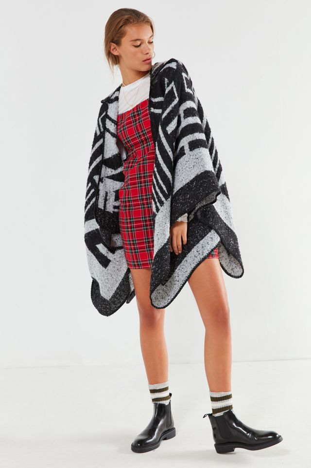 Cozy Geo Print Hoodie Poncho #2