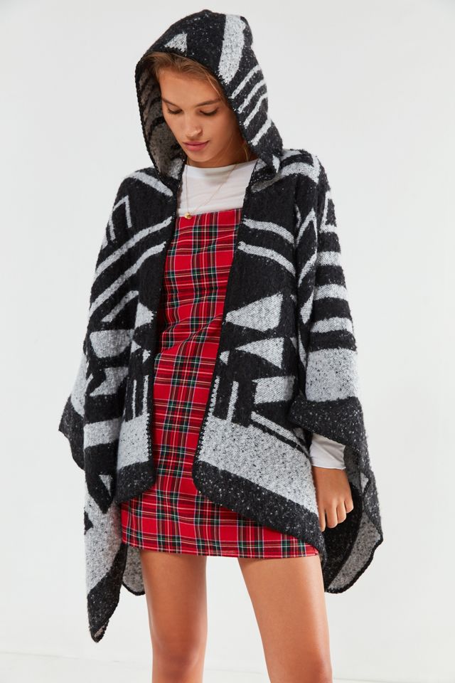 Cozy Geo Print Hoodie Poncho #3