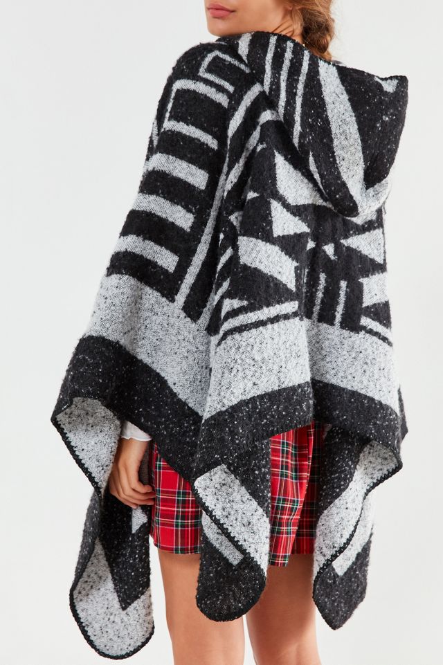 Cozy Geo Print Hoodie Poncho #4