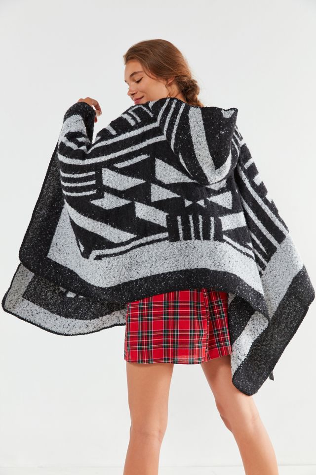 Cozy Geo Print Hoodie Poncho #5
