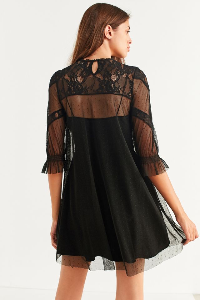 chinese dress ladies TOMETO STAR Gothic Black Smocked Dress Puff Long Sleeve Square Neck Lace-Up  Mall Goth Backless A-Line Punk Mini Dresses at Amazon Women's Clothing store main image 0